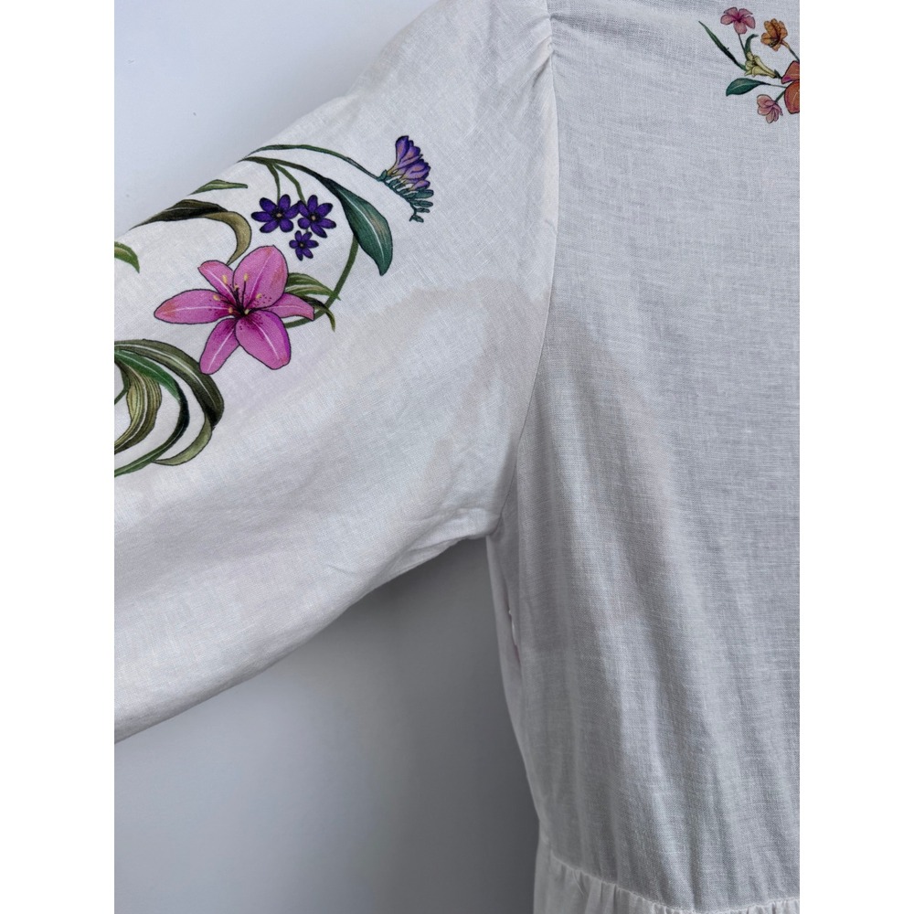 Farm Rio for Anthropologie Floral Linen Blend Tiered Maxi Dress White Medium - Picture 4 of 10